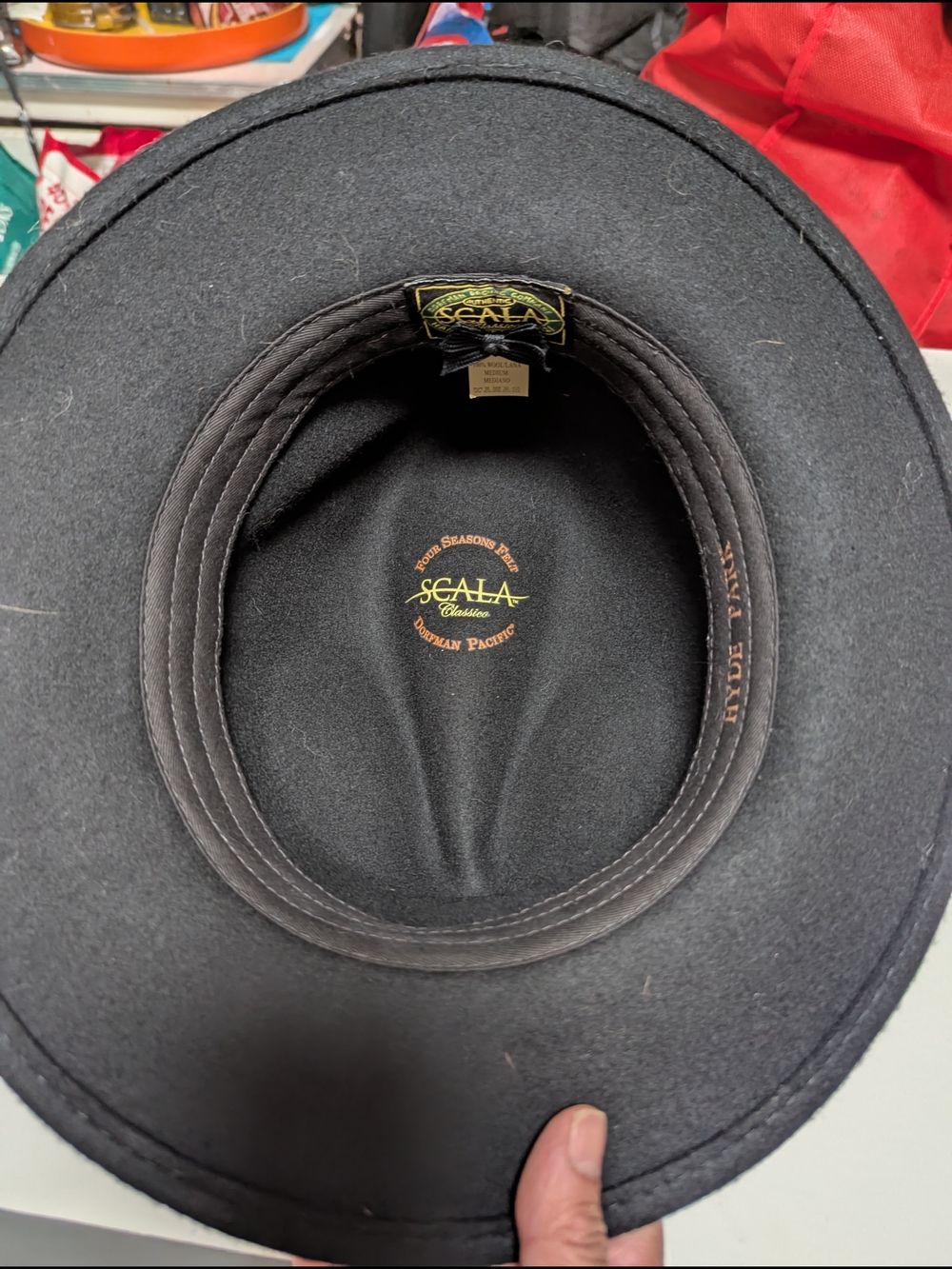 Black Felt Fedora Hat with Ribbon Accent Made In Italy Scala 100% wool Size Med - Picture 7 of 8